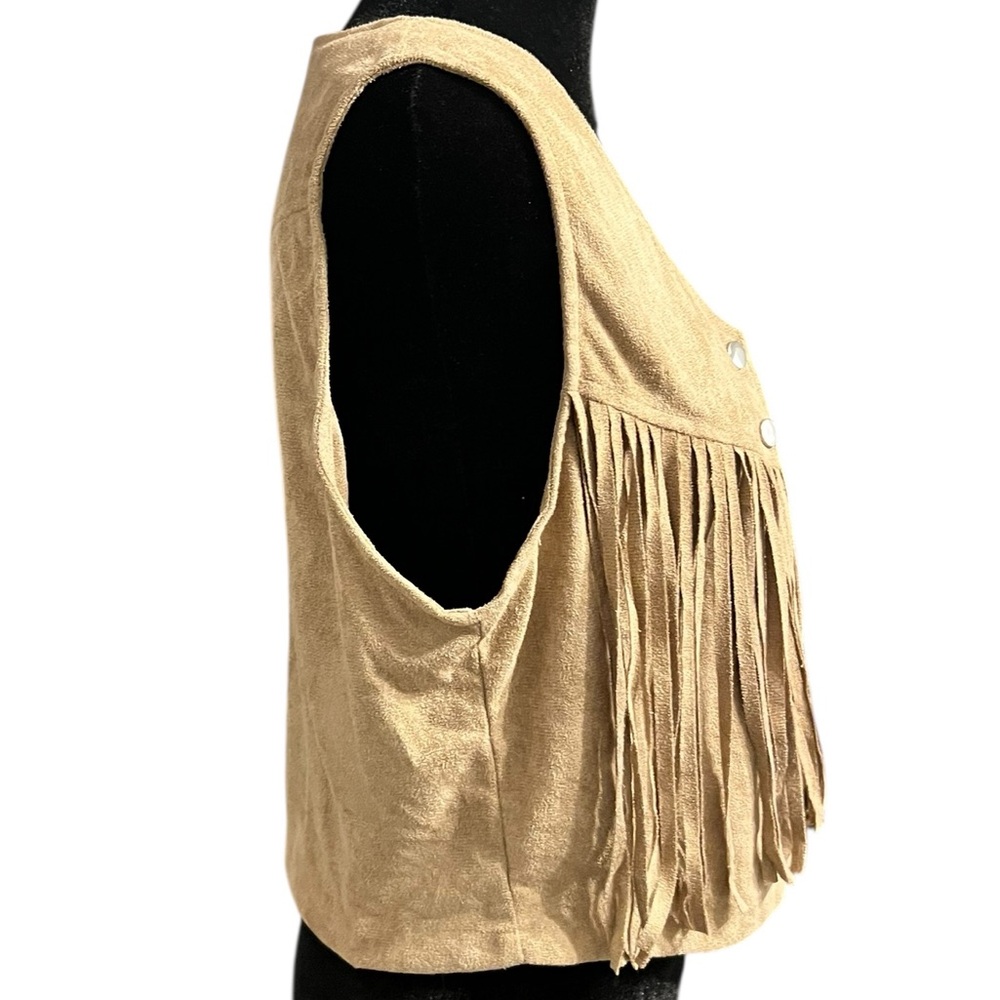 HOTOUCH Tan Faux Suede Fringe Vest M - Picture 2 of 7